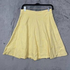 Cottagecore‎ Embroidered Floral Cotton A-Line Skirt 10 Summer Picnic Yellow